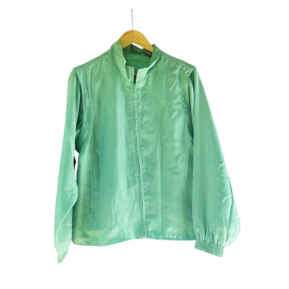 Bobby Chan 100% Silk Green Jacket/Vest with Zip Off Sleeves Size Large